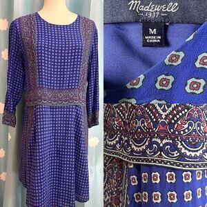 Madewell blue long sleeve boho dress- M